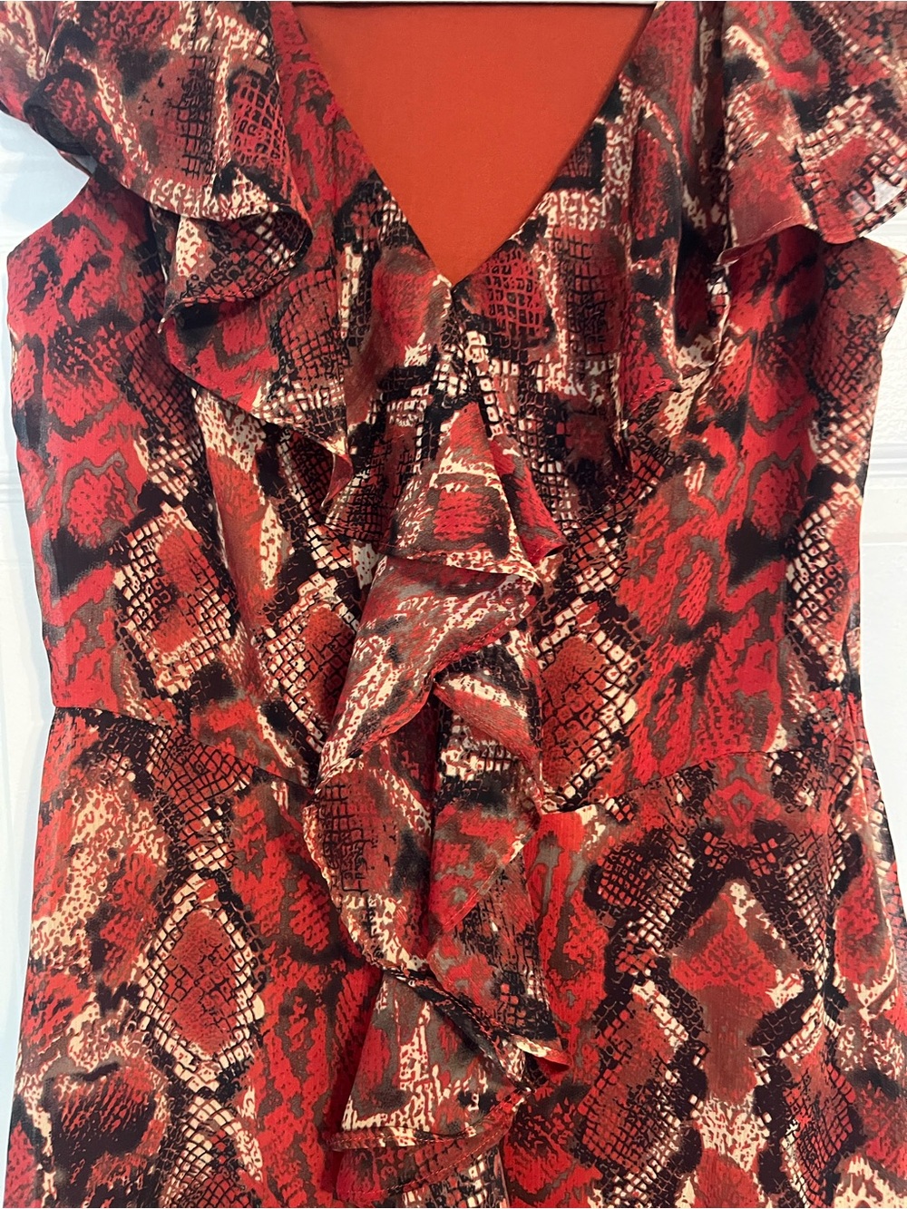 Blu Sage Red Snake-Print Ruffle Mini Dress - Picture 4 of 8